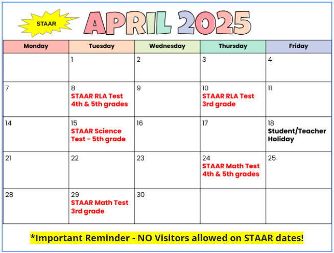 STAAR Testing Calendar for 2025